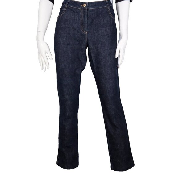 St. John Knits Women's Size US6 32" Waist Dark Blue Jeans Cropped 5 Pocket Denim - Picture 2 of 9